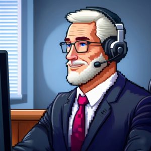 Illustration of a pixelated businessman.