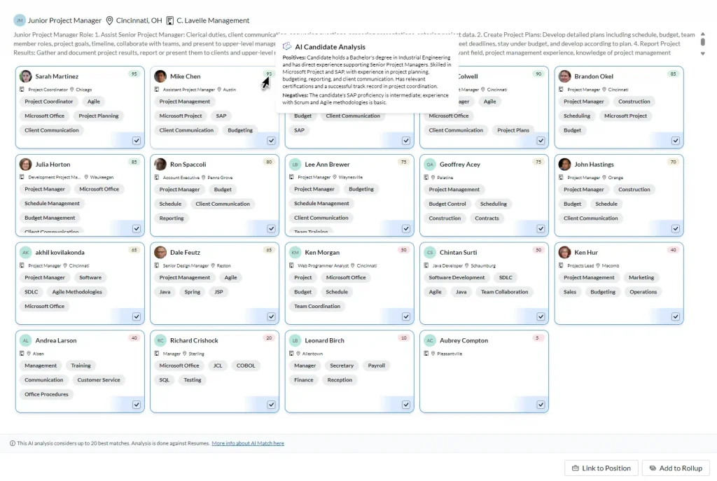 AI candidate match in PCRecruiter surfaces the best talent in your own database.
