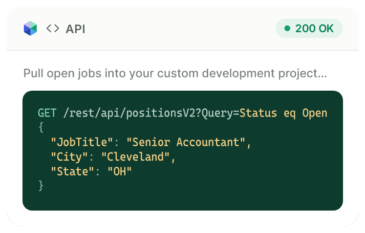Example API request returning an open job order from PCRM