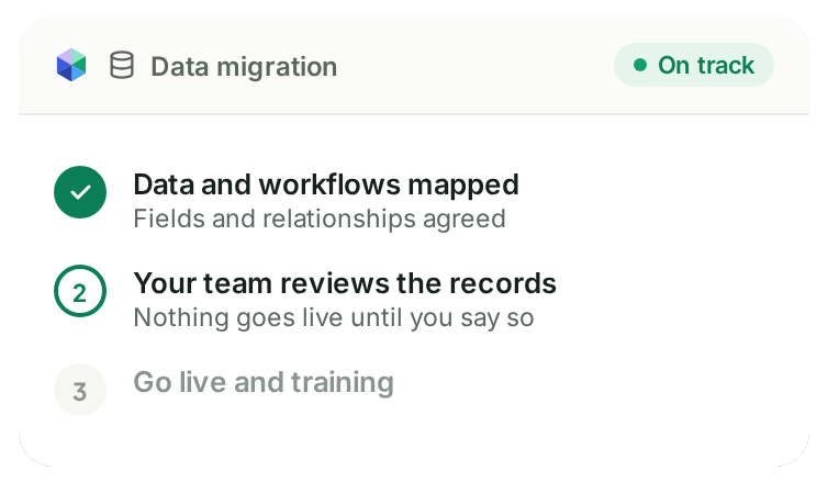 Example PCRM data migration with three steps